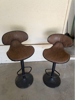 Set of 2 Industrial Swivel Adjustable Bar Stools – Brown & Black