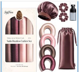 Satin Heatless Curlers - Anti-Tangle Self-Grip Set with Bonnet