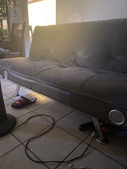 Black Faux Leather Futon Sofa with Speakers