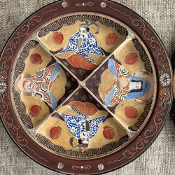  Antique Japanese 4 section Hand painted Meiji  Period Plate With handpainted case
