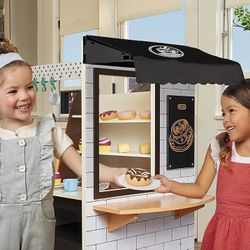 Little Tikes Real Wood Café & Bakery Exclusive Wooden Play Kitchen with Realistic Lights Sounds and Dual-Sided, 20+ Accessories Set- Gift for Kids, To