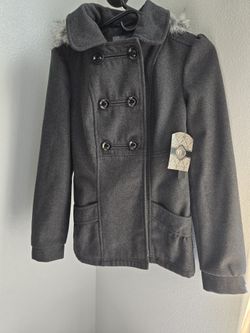 YMI Wool Blend Women's Jacket Coat w Faux Fur Hood Sz. S