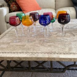 Vintage 8” Nachtmann Delores Multi-color crystal wine and cordial glasses