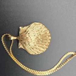 Scallop 14k Gold 30 In chain and pendant 14 Gram .45 Troy.