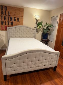 Queen Tufted Upholstered Bed Frame with Headboard