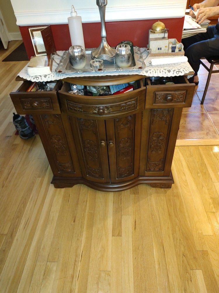 Unique Vintage Wood Cabinet With Gorgeous Etched Carvings