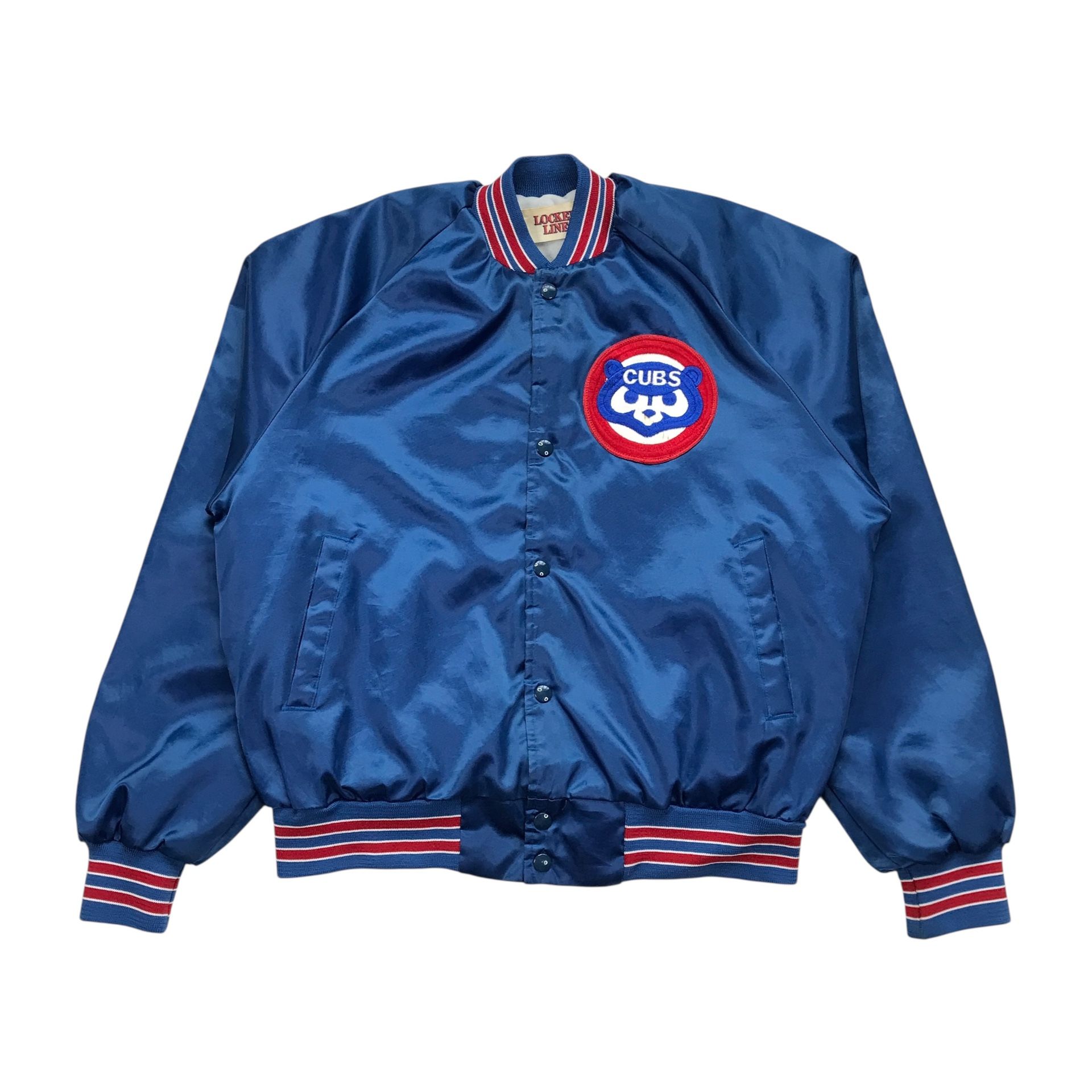 Vintage Chicago Cubs Satin Jacket Large L Mens Blue Bomber Sweatshirt Locker 90s