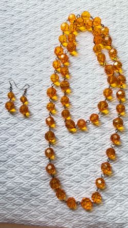 Amber faceted acrylic bead necklace and pierced earring set signed Bijoux Terner