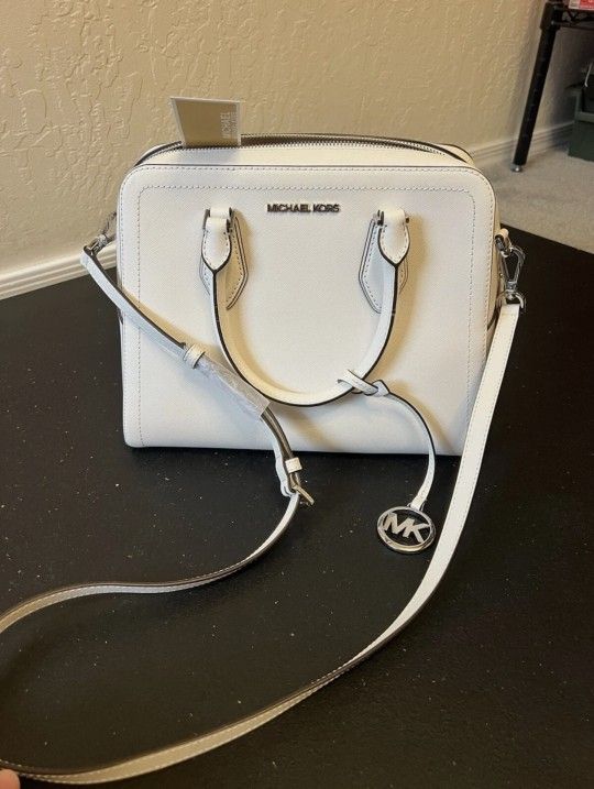 GENUINE Michael Kors Ayden Large Dome Satchel Optic White ($328.00 Original Price,Brand New w/ tags)
