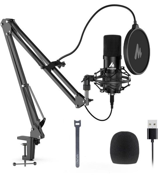 USB Microphone, MAONO 192KHZ/24Bit Plug & Play PC Computer Podcast Condenser Cardioid Metal Mic Kit