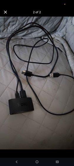 Roku Express, power block, remote and batteries.