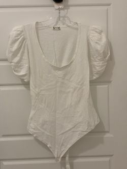 Intimately Free People White Puff Sleeve Scoop Neck Bodysuit Size M