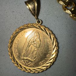 Gold Cuban Choker Virgin Mary Pendant 