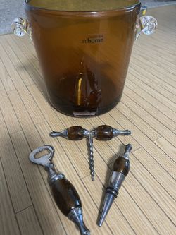 Amber Glass Wine Chiller/Ice Bucket with Accessories 
