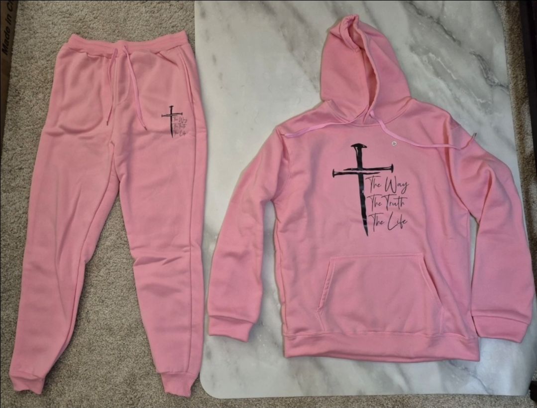 Pink Religious Hoodie Sweatpants Set Womens Size 10-12 NEW *Read Description