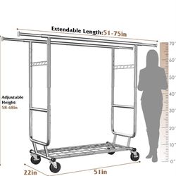 Raybee Rolling Clothes Rack Load 630LBS 22" D x 75" W x 68" H
