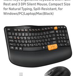 RECCAZR

Wireless Keyboard and Mouse Combo, 2.4G
Wave Keys Ergonomic Keyboard with Palm
Rest and 3 DPI Silent Mouse, Co