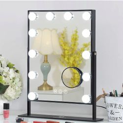 FENCHILIN Lighted Makeup Mirror Hollywood Mirror Vanity Makeup Mirror with Light Smart Touch Control 3Colors Dimable Light Detachable 10X Magnificatio