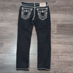 True Religion Ricky Super T Men's Jeans 34x31 Dark Wash White Rope Stitch Flap