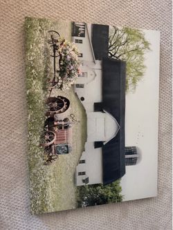 White barn and tractor painting