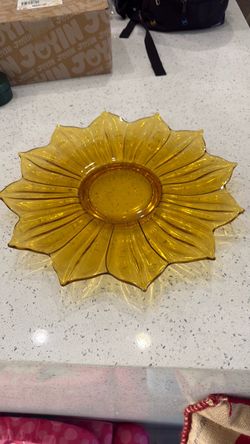 Amber Glass Sunflower Decorative Plate