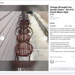 Set of 6 Antique Wrought Iron Lattice Chairs