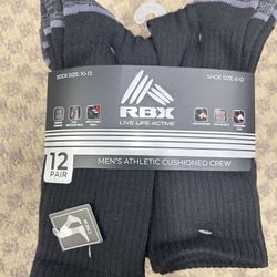 NWT RBX athletic men’s cushioned crew socks 12 pairs