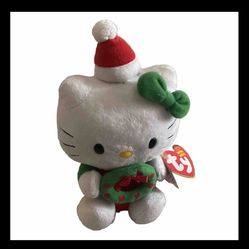 VINTAGE XMAS TY HELLO KITTY WITH WREATH
