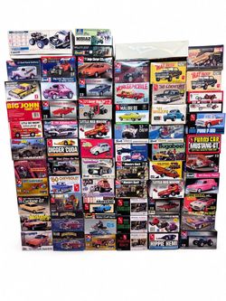 Lot of 65 Car Model Kits (open, started, used)