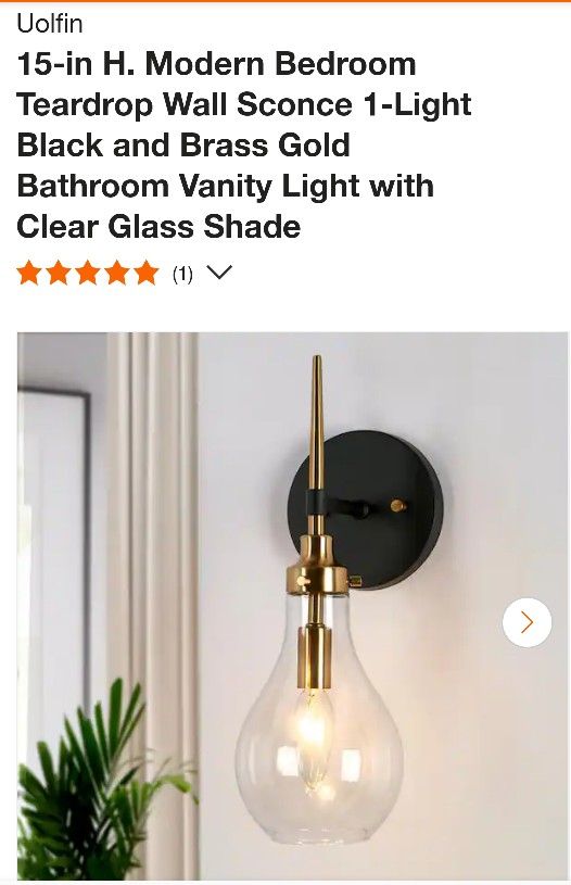 Uolfin Black And Brass Gold Wall Sconce Light Fixture