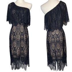 Dress The Population Black Lace One Shoulder Dress Small