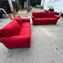 Cindy Crawford Red Sofa & Loveseat Set – Queen Sleeper Sofa