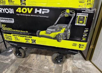 RYOBI 40V HP Brushless 21 in.Cordless Walk Behind Multi-Blade Self-Propelled Lawn Mower w/ (2) 6.0Ah Batteries and Charger