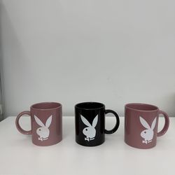 Playboy Bunny Logo Ceramic Coffee Mugs – Set of 3 (Pink & Black)