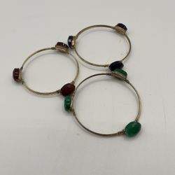 Stone Wire Bangle Bracelet Set Of 3
