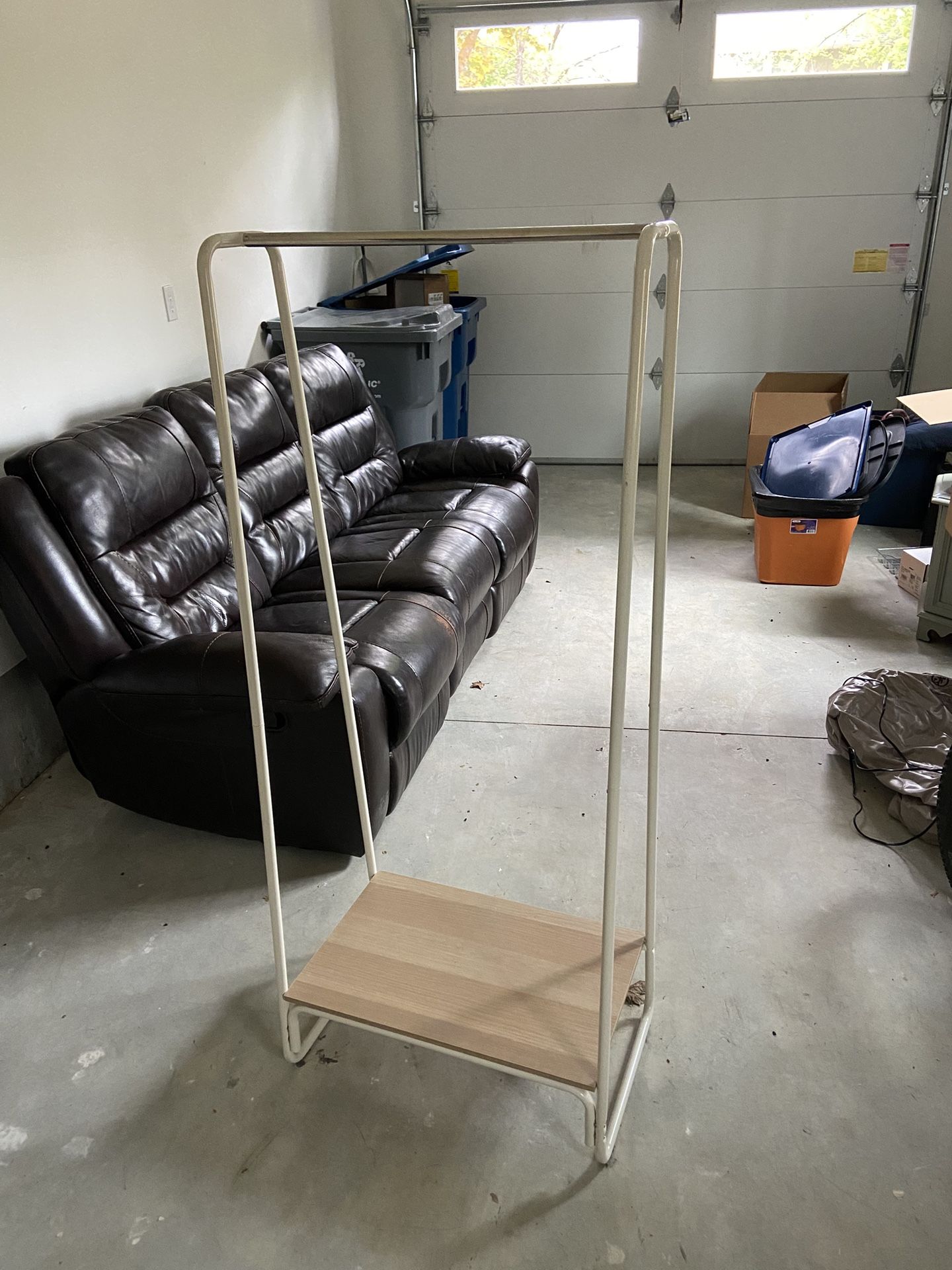 Minimalist White Clothes Hanger Rack with Wood Shelf – Great Condition