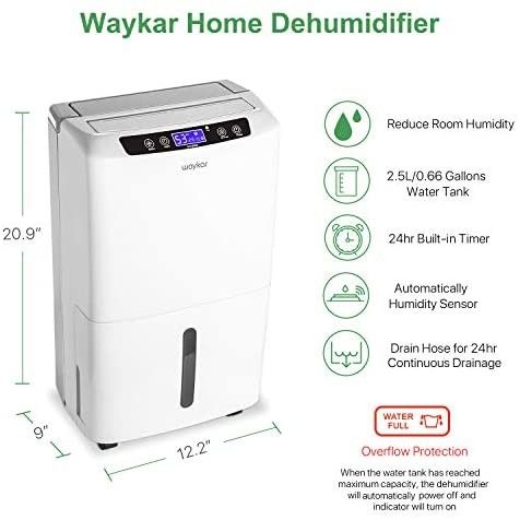 Waykar 2000 Sq. Ft Dehumidifier for Home and Basements, with Auto or Manual Drainage