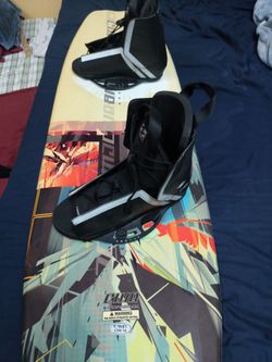Wakeboard 139 cm and boots should easily fit 9- 12.5  cost $300 sacrifice $50