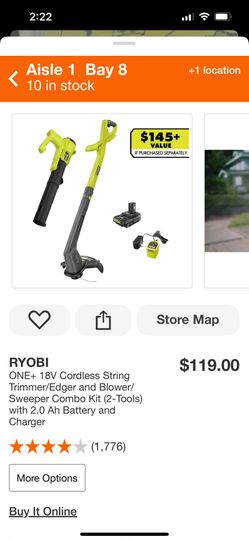 Ryobi 18 V Cordless String Trimmer/Edger And Blower/sweeper Combo Kit