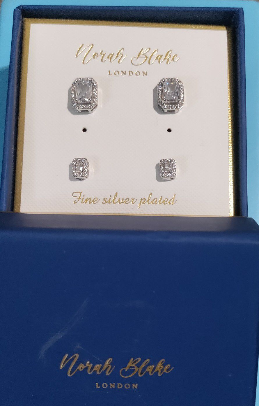 2 Pair Of Norah Blake, London Fine Silver Plated Diamond Earrings 