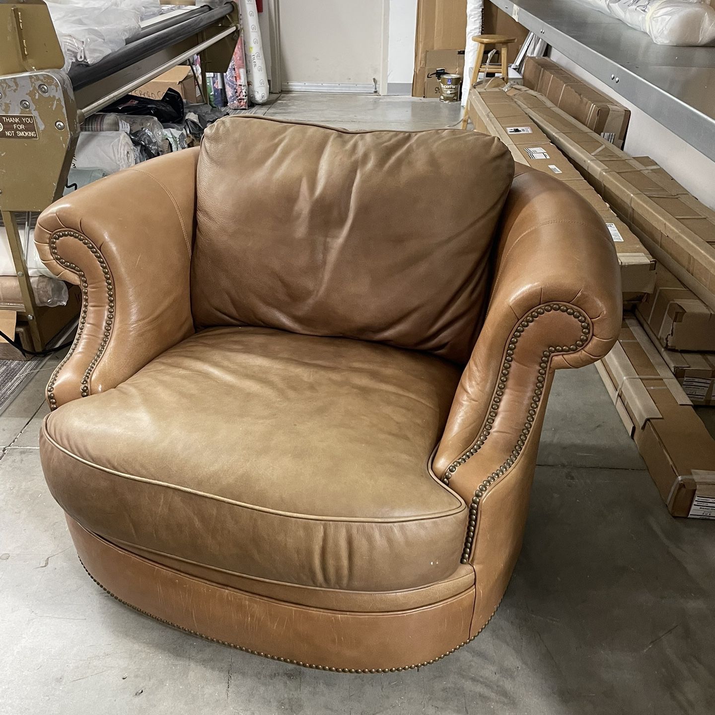 MUST GO!! Bernhardt Brown Leather Swivel Chair, With Nailheads 
