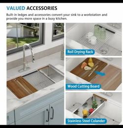 NEW+33"x19" Granite Composite Kitchen Sink - Ledge Workstation Undermount White Quartz Classic Under Counter Single Bowl Basin...NEW IN BOX