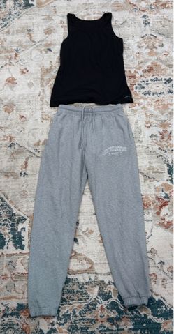 Black Tank Top and Gray Jogger Sweatpants Set