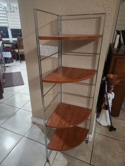 5-Tier Corner Shelf Unit Chrome and Wood