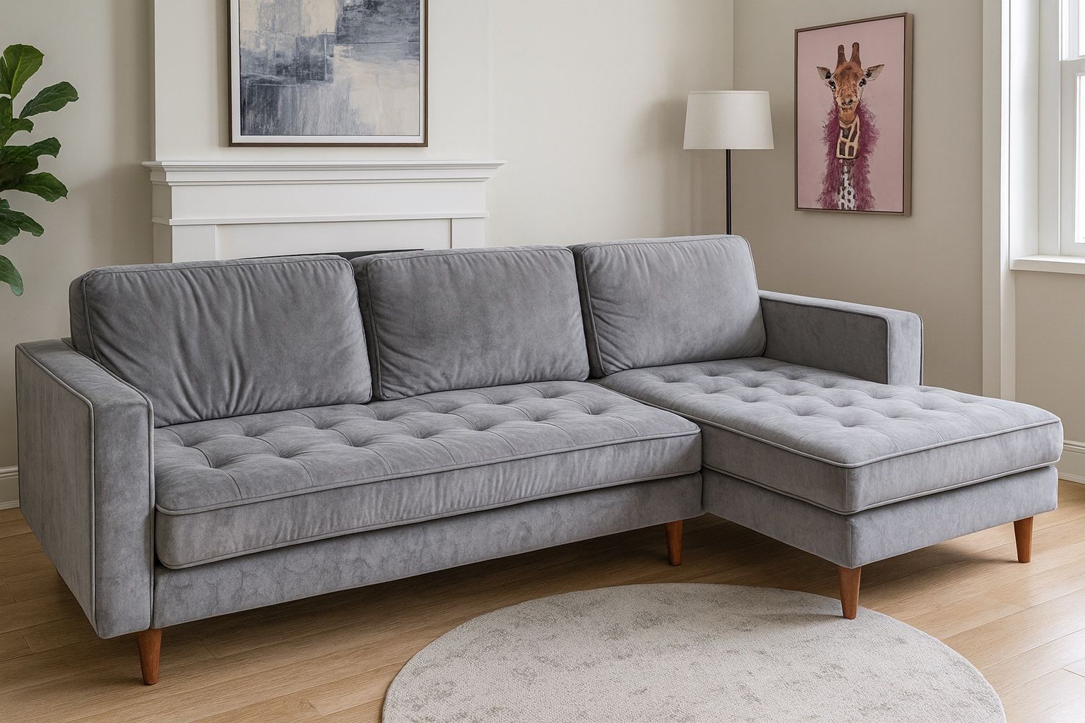 Grey Tufted Velvet Sectional – Free Curbside Delivery