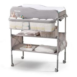 Sweeby Portable Baby Changing Table, Foldable Diaper Changing Station with Waterproof Pad, Mobile Nursery Organizer for Infant & Newborn Essentials, G