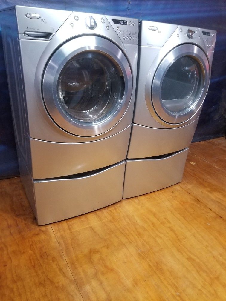 Silver Whirlpool Washer And Electric Dryer Free Delivery And Installation With A 90 Days Warranty