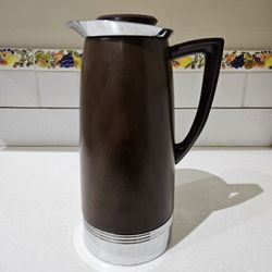 MCM Stainless Steel And Faux Walnut Coffee Tea Carafe Thermos
