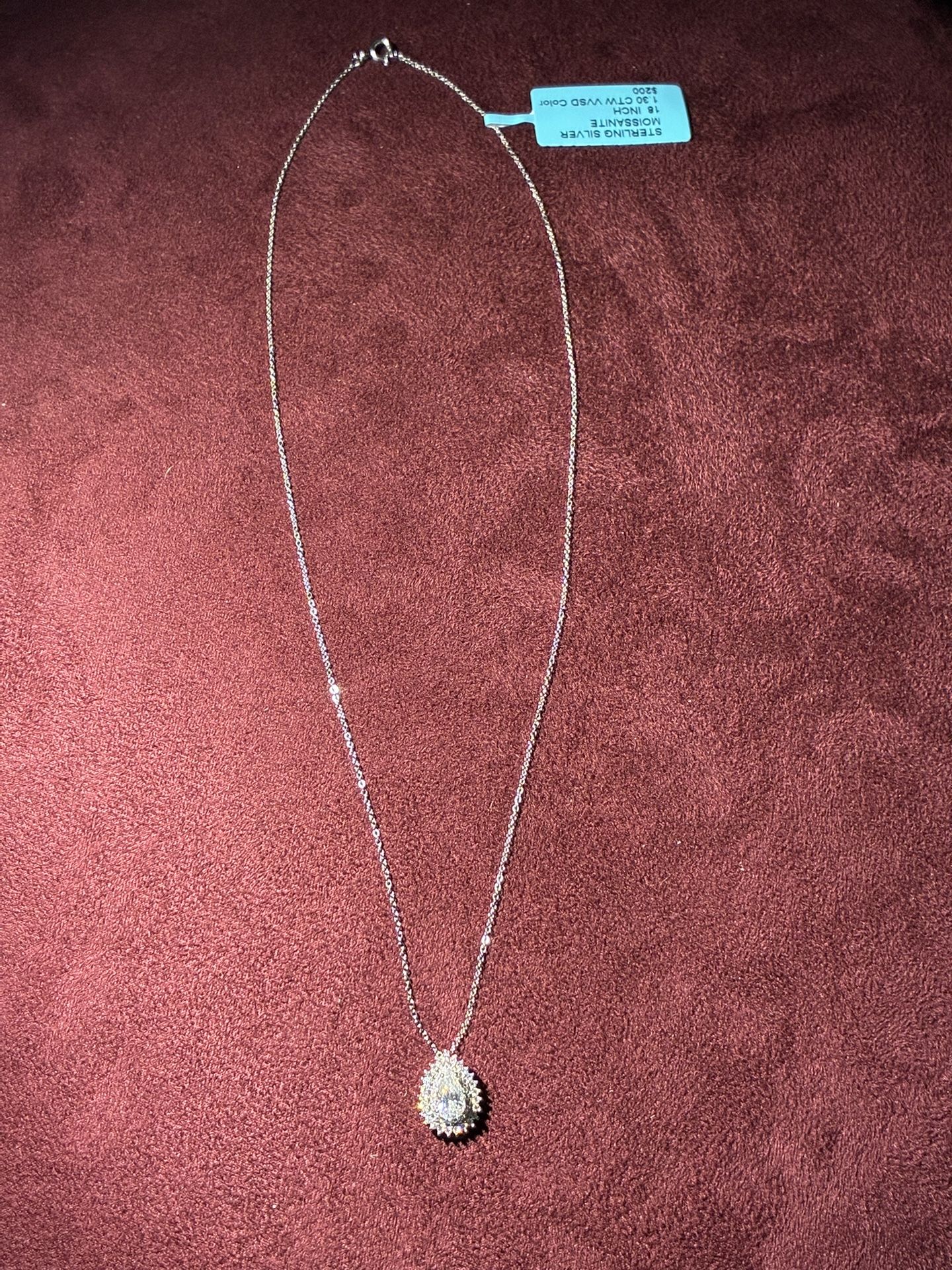 Teardrop Moissanite And Sterling Silver Necklace