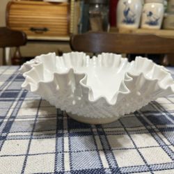 Vintage Fenton Milk  Glass Hobnail Bowl